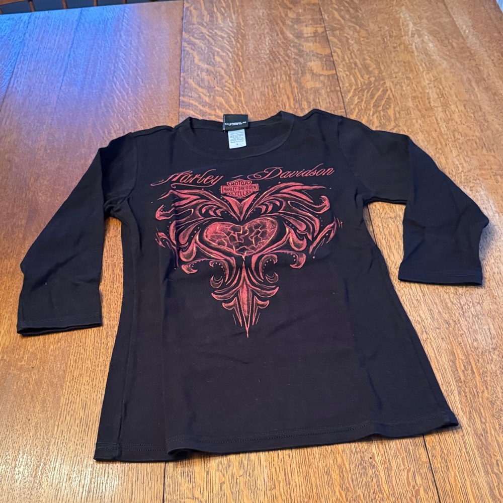 Harley-Davidson Women’s 3/4 Sleeve Tee in Black with Red Design